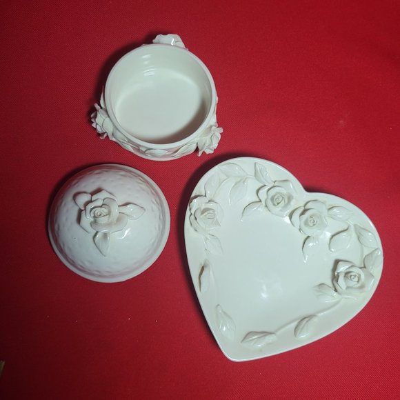VTG Godinger Porcelain White Rose Dish & Trinket Box - Picture 4 of 14